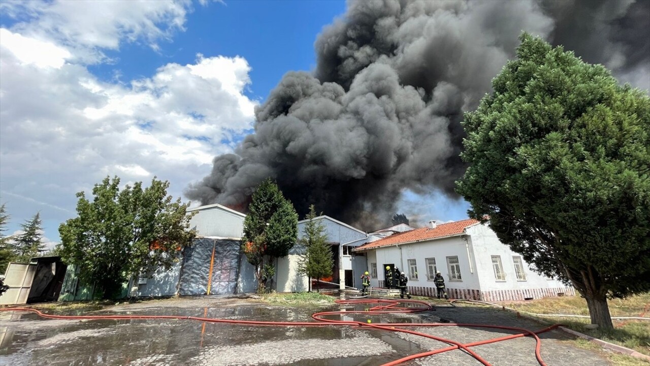 Kayseri'de bir sünger fabrikasında çıkan yangına müdahale ediliyor.