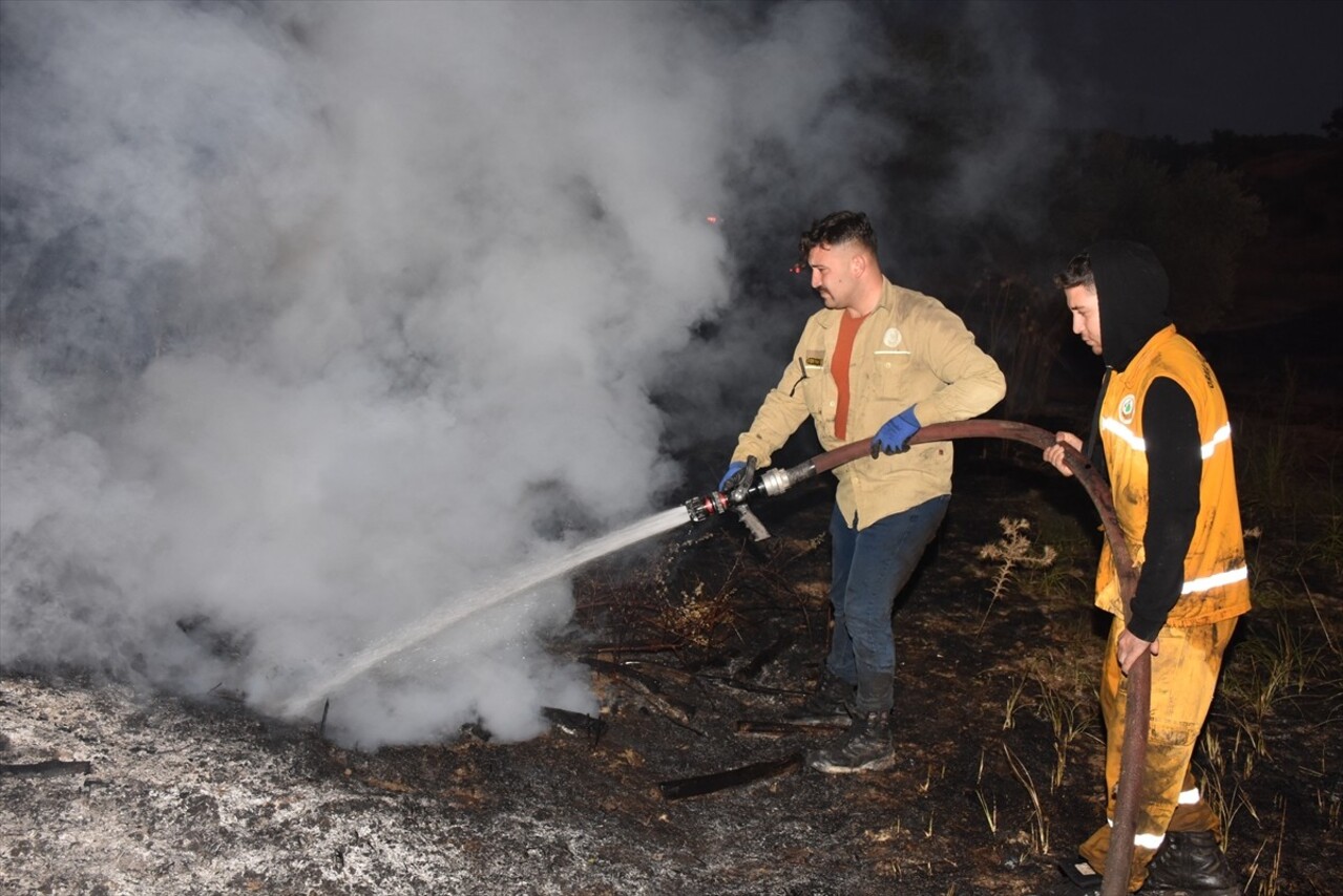 Aydın'ın Germencik ilçesinde ormanlık ve zeytinlik alanda çıkan ve ekiplerin müdahalesiyle kontrol...