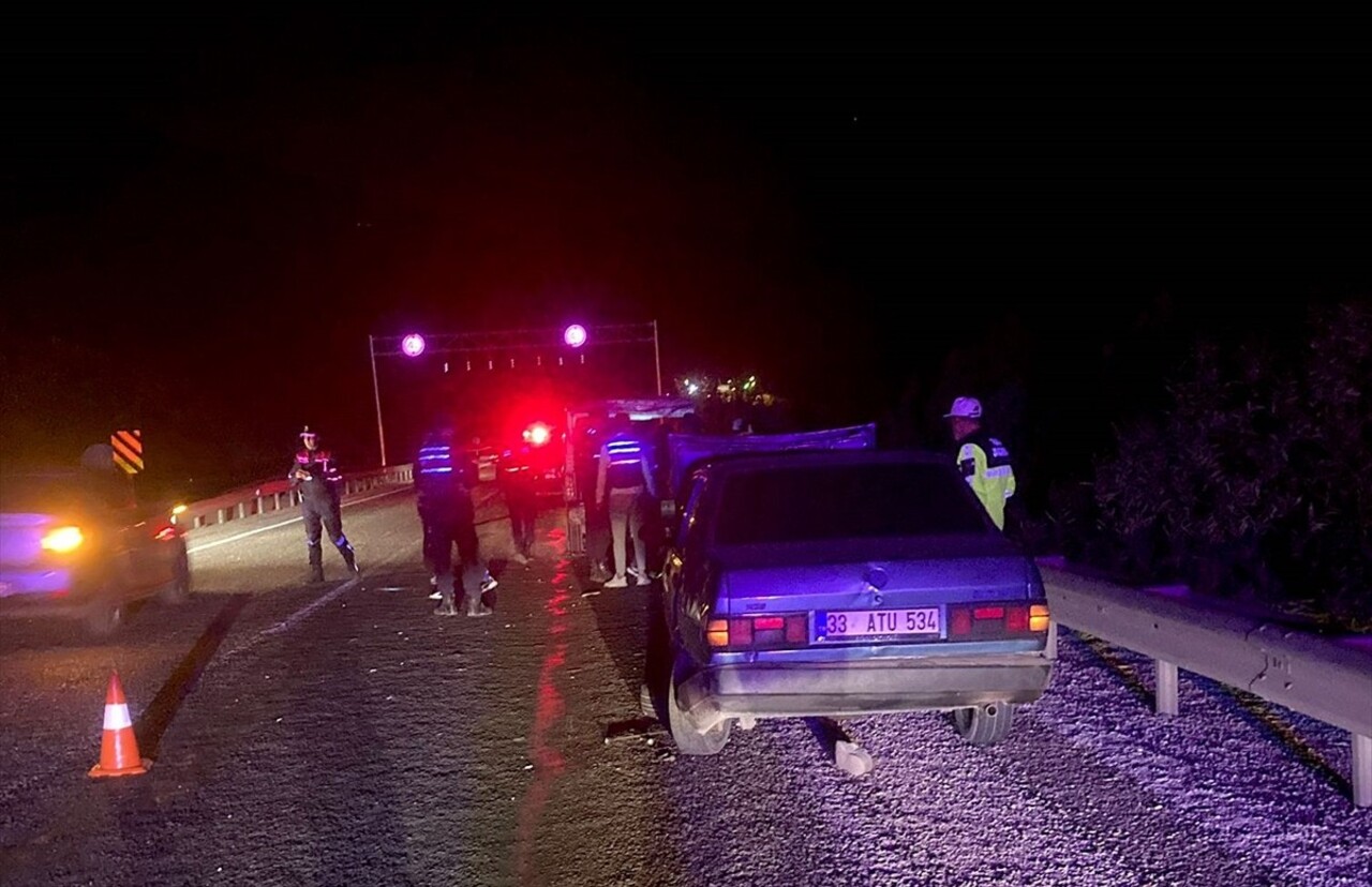 Mersin'in Silifke ilçesinde otomobilin yol kenarında araç lastiği değiştirmeye çalışanlara...