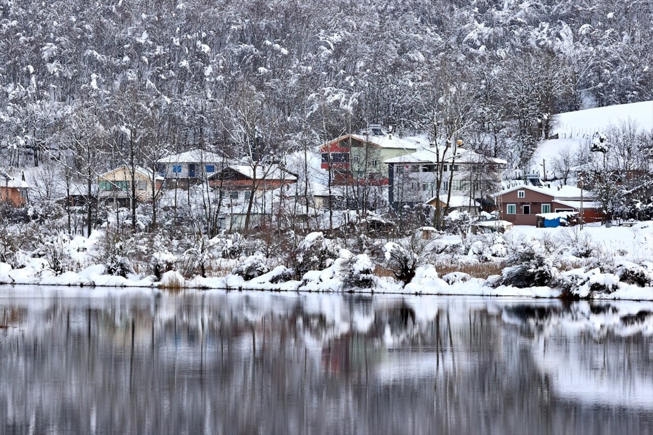 Samsun'un Ladik ilçesinde yer alan Ladik Gölü'nün çevresi yağan karla birlikte beyaz örtüyle...