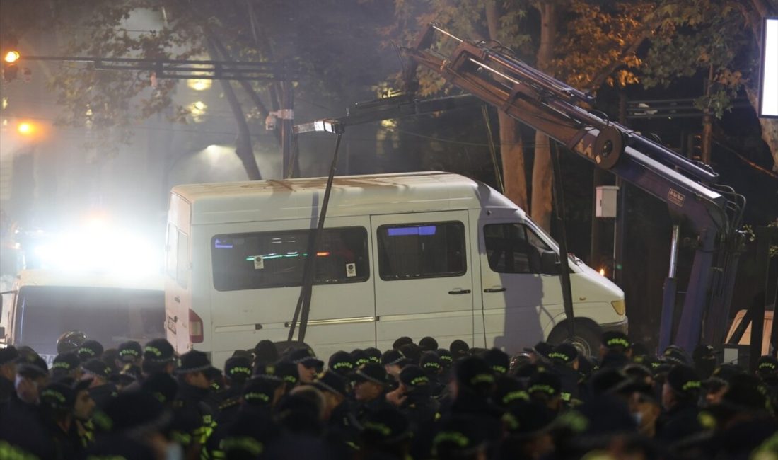 Gürcistan'da göstericilerin kapattığı cadde,